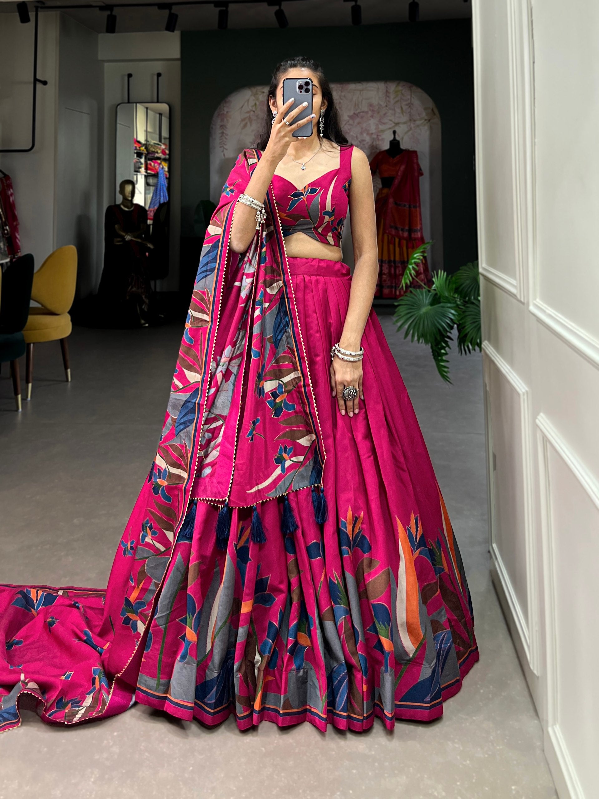 Royal Fuchsia Printed Lehenga Set with Designer Blouse & Dupatta