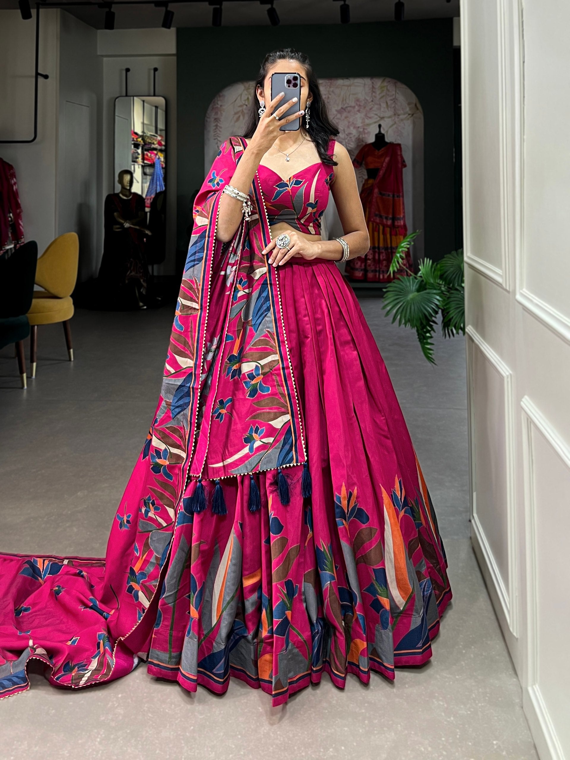 Royal Fuchsia Printed Lehenga Set with Designer Blouse & Dupatta