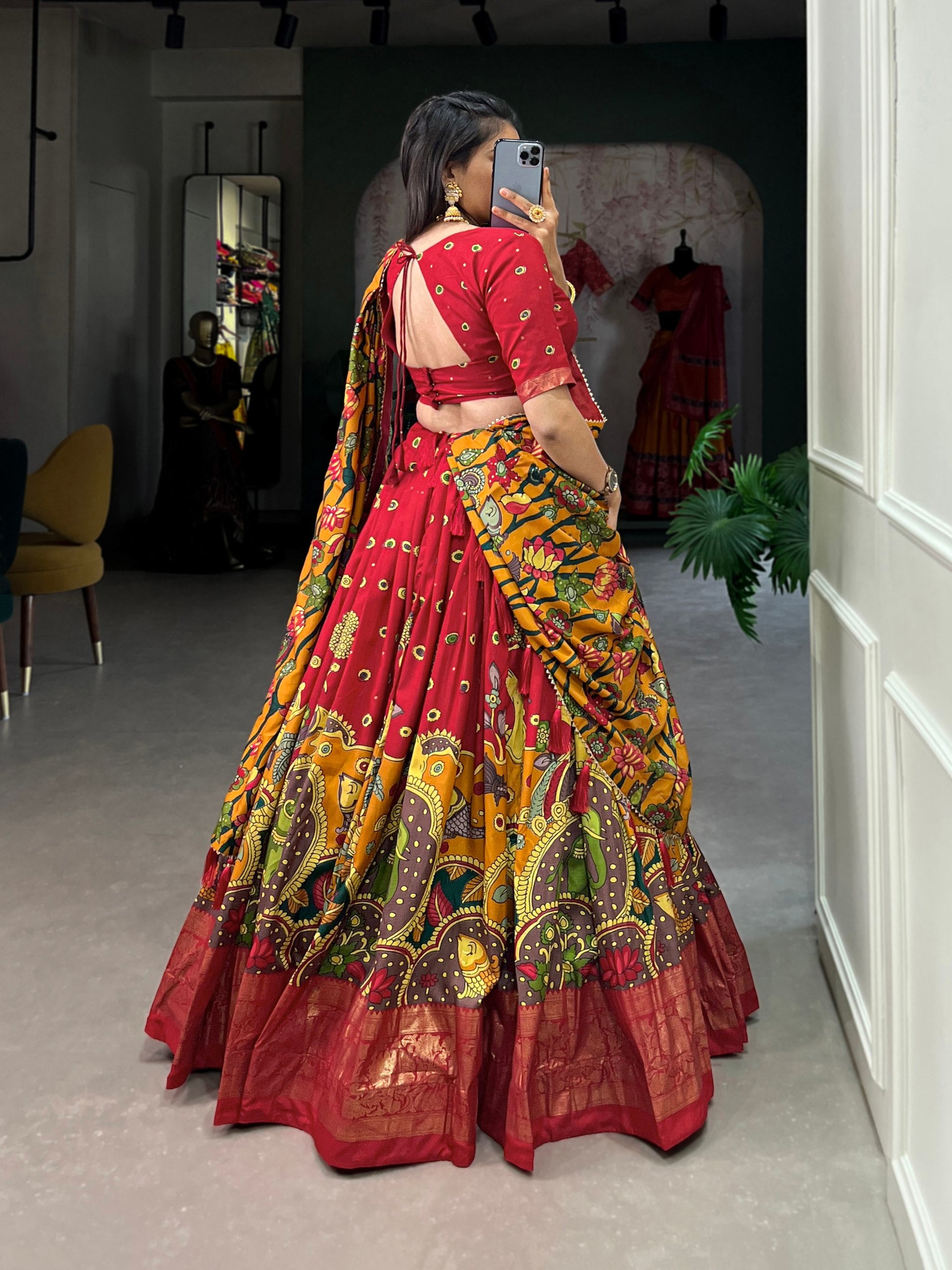 Royal Maroon Kalamkari Printed Lehenga Set with Dupatta