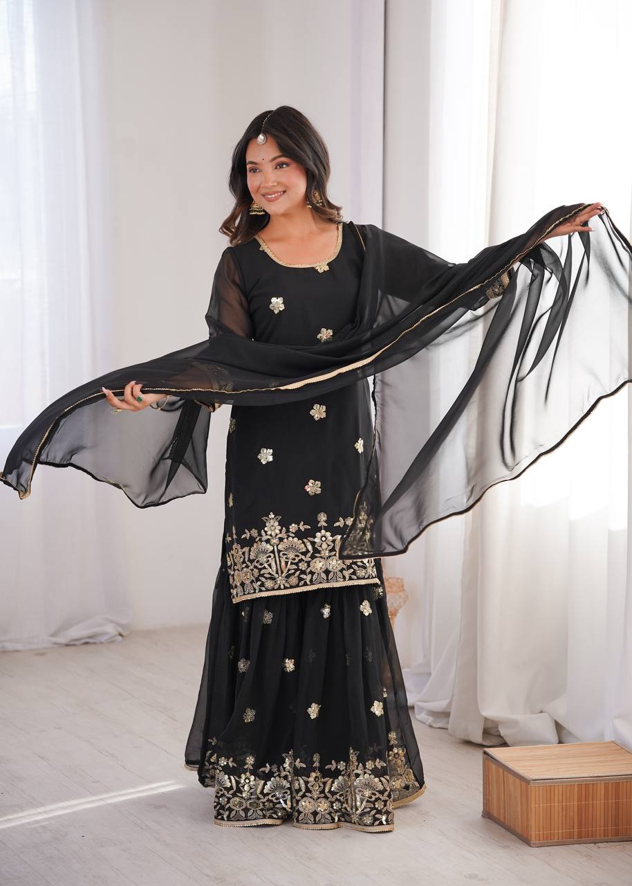 Elegant Black Palazzo Set with Dupatta – Stylish Party & Festive Wear for Women