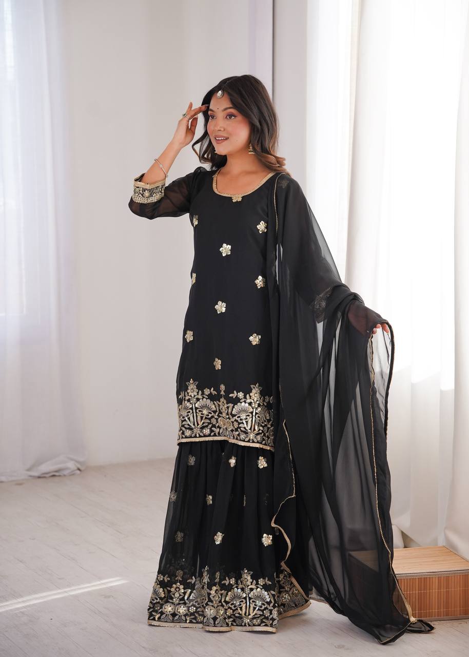 Elegant Black Palazzo Set with Dupatta – Stylish Party & Festive Wear for Women