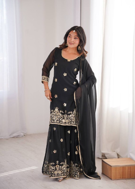 Elegant Black Palazzo Set with Dupatta – Stylish Party & Festive Wear for Women