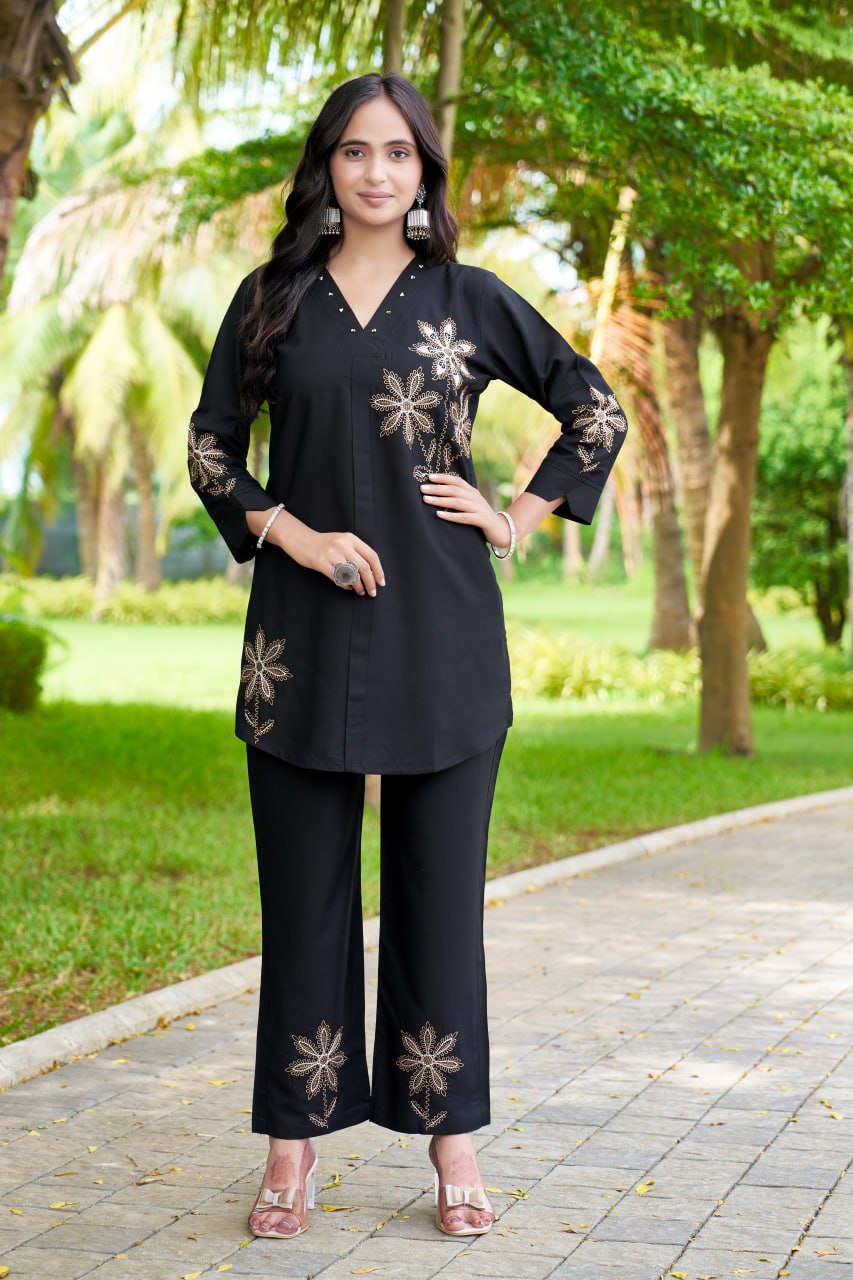 Luxury Black Embroidered Co-Ord Set for Women – Elegant Party & Casual Wear