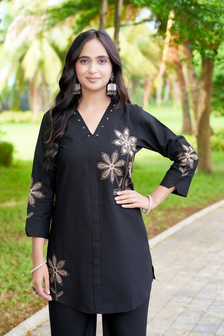 Luxury Black Embroidered Co-Ord Set for Women – Elegant Party & Casual Wear
