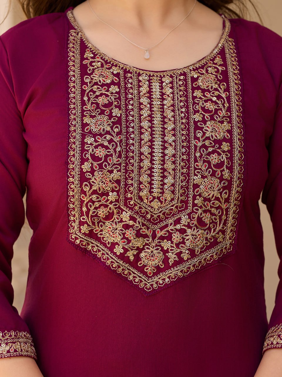 Maroon Embroidered Kurta Set with Floral Printed Dupatta