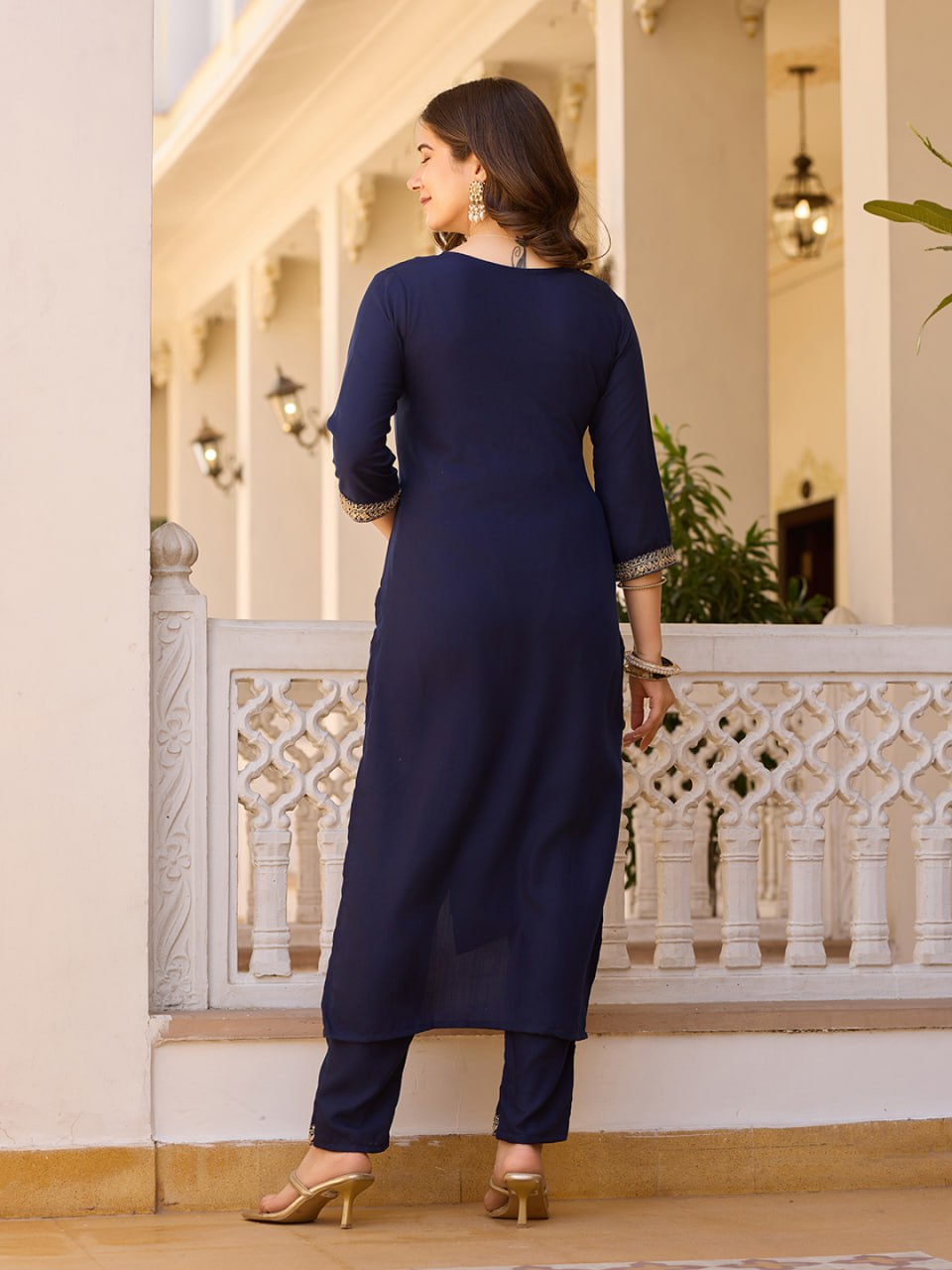 Blue Embroidered Kurta Set with Floral Printed Dupatta