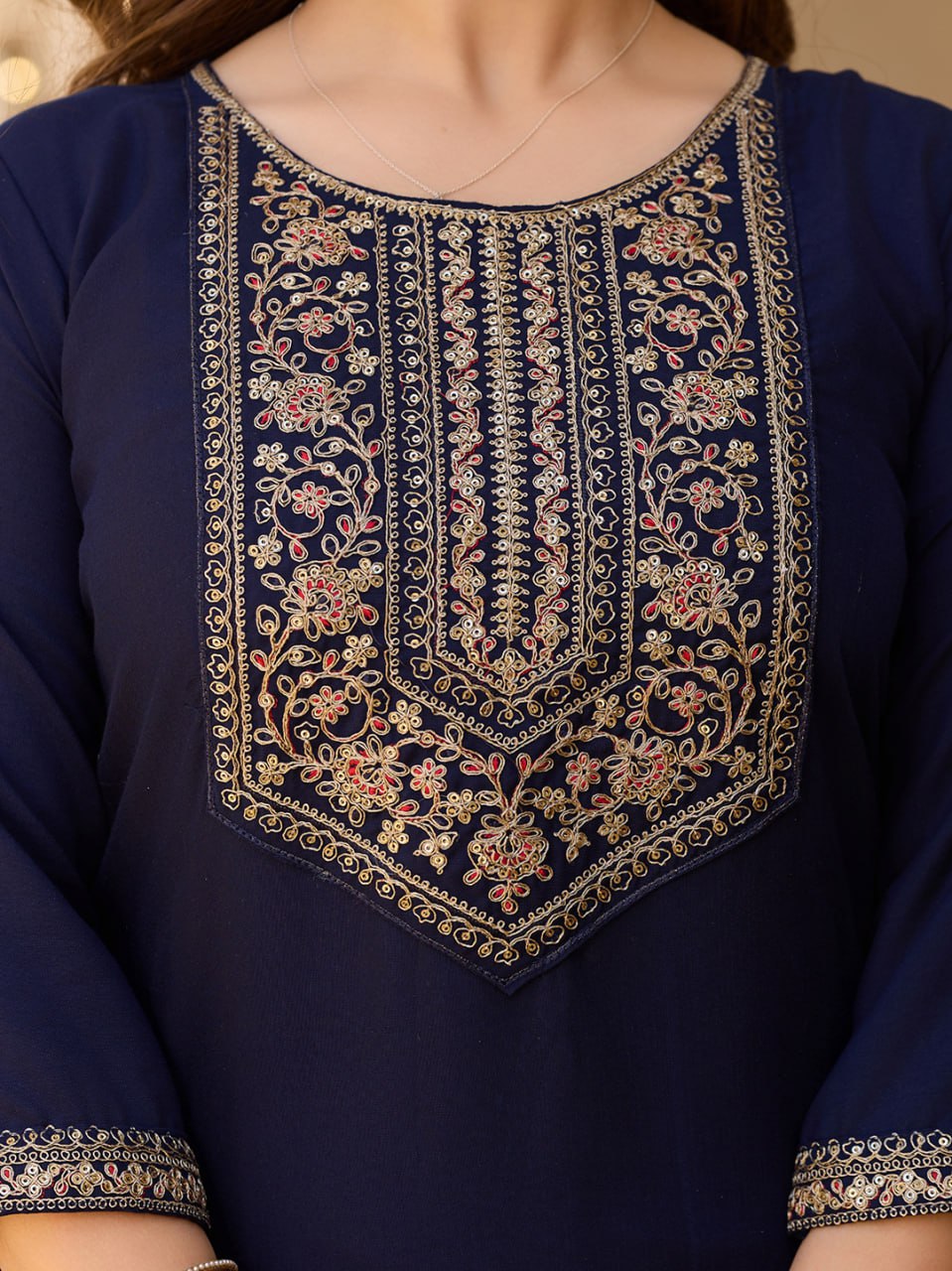 Blue Embroidered Kurta Set with Floral Printed Dupatta