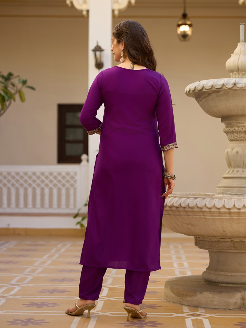 Navy Embroidered Kurta Set with Floral Printed Dupatta