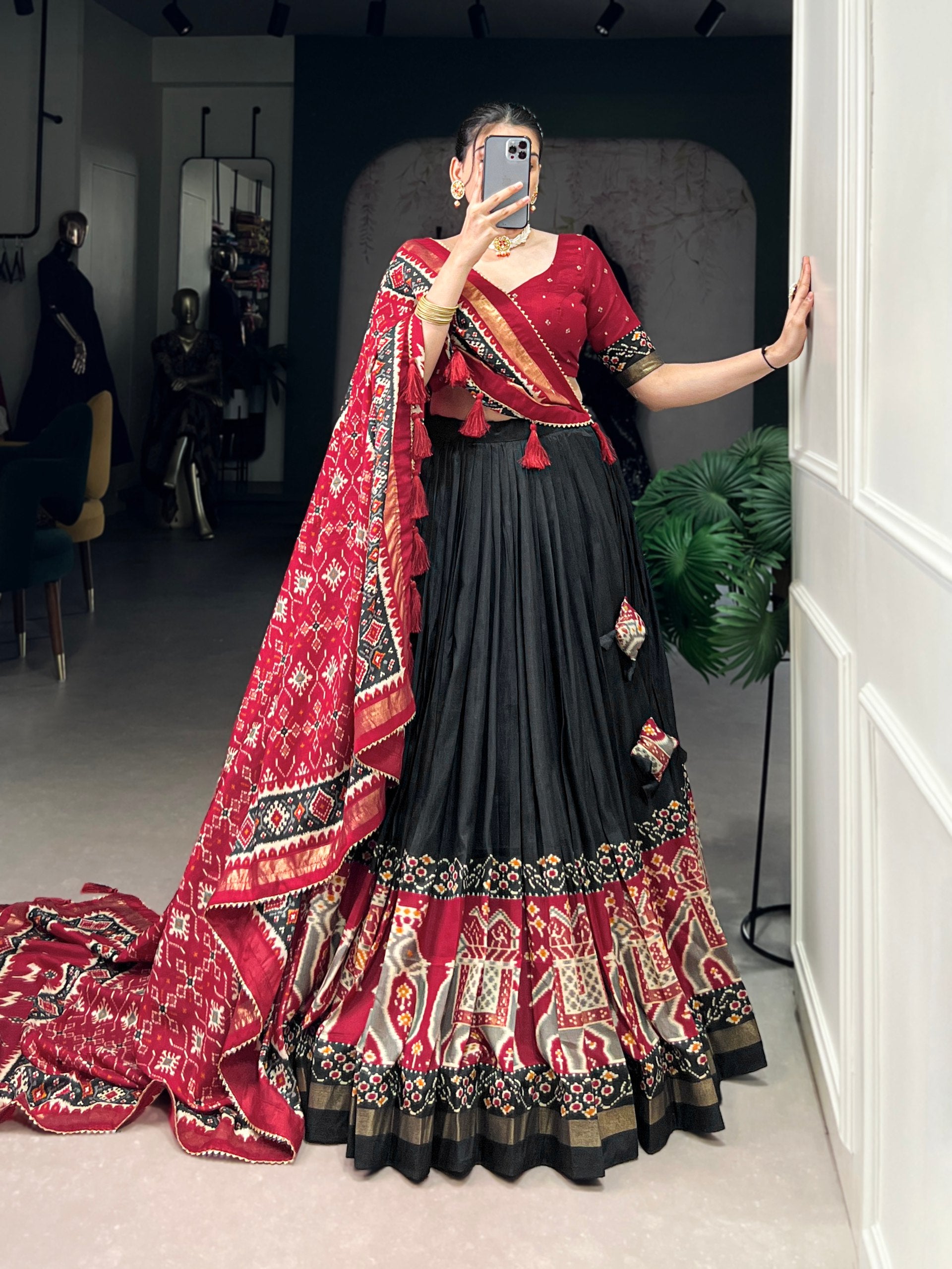 Royal Black Kalamkari Printed Lehenga Set with Dupatta