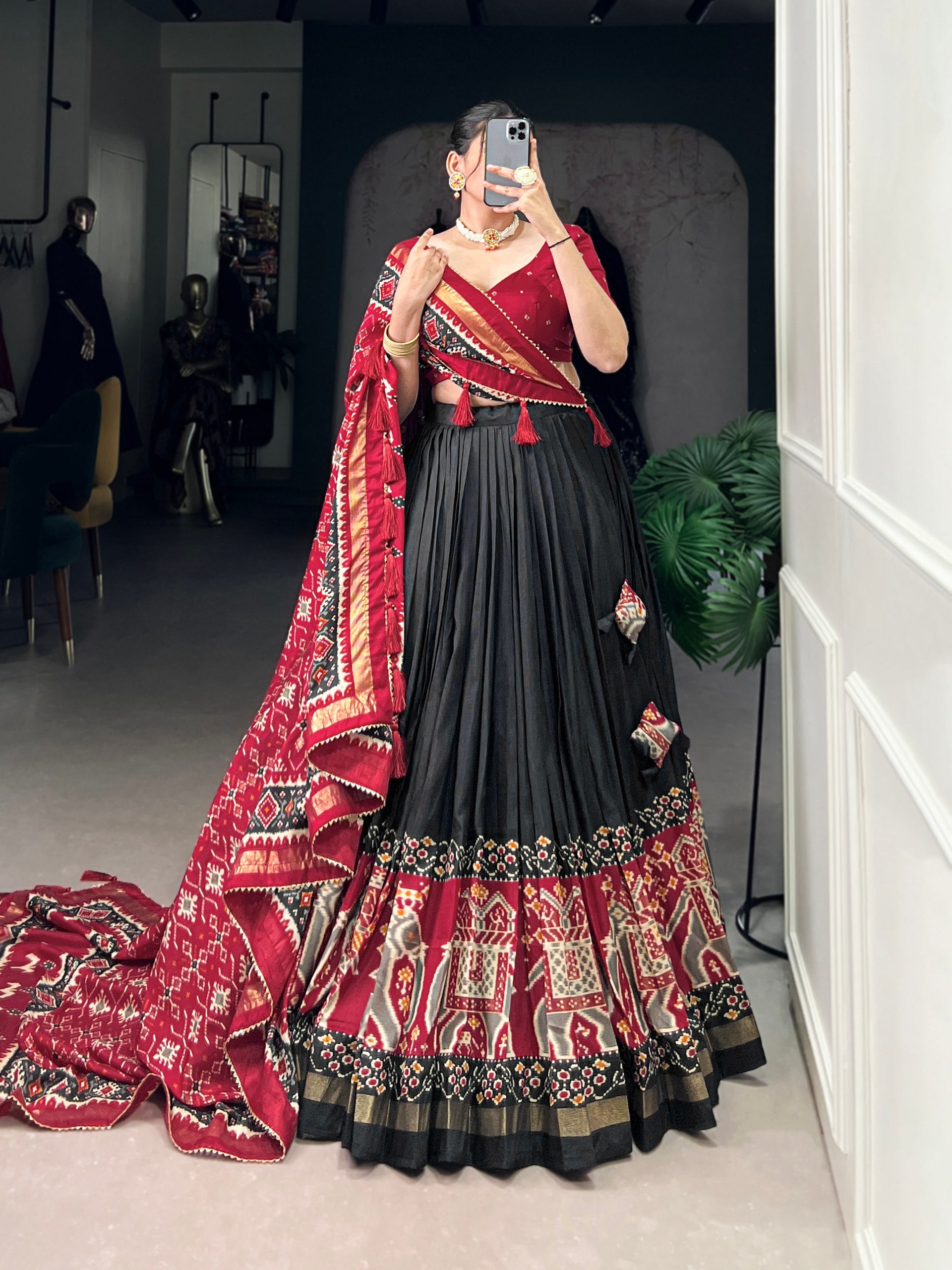 Royal Black Kalamkari Printed Lehenga Set with Dupatta