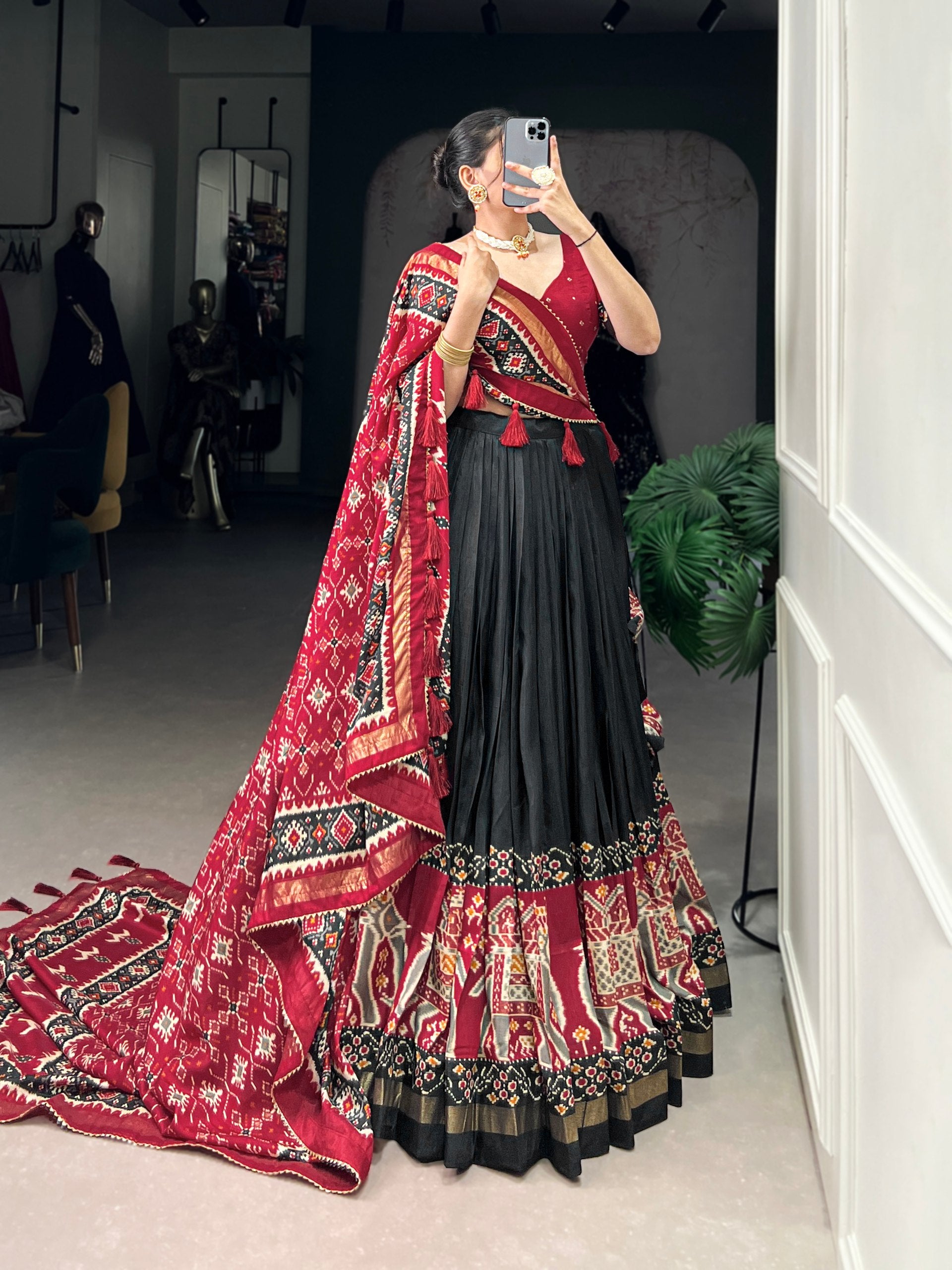 Royal Black Kalamkari Printed Lehenga Set with Dupatta