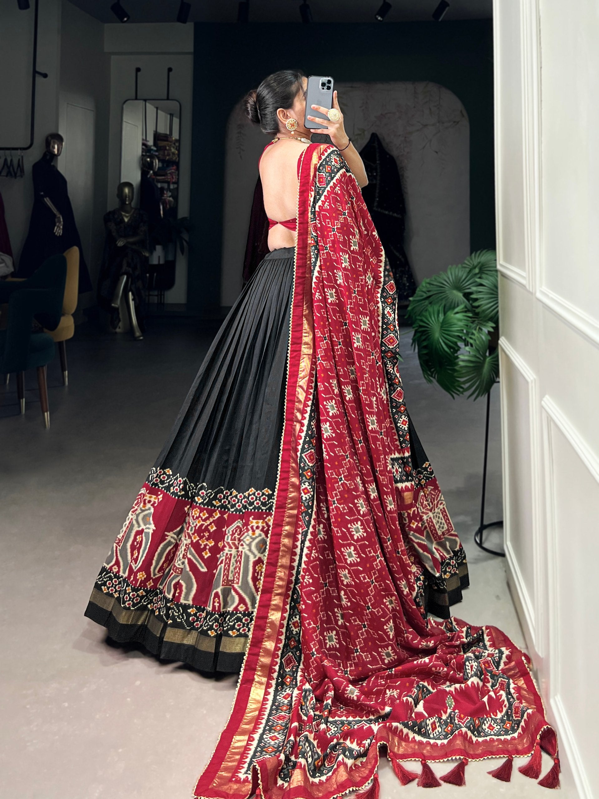 Royal Black Kalamkari Printed Lehenga Set with Dupatta