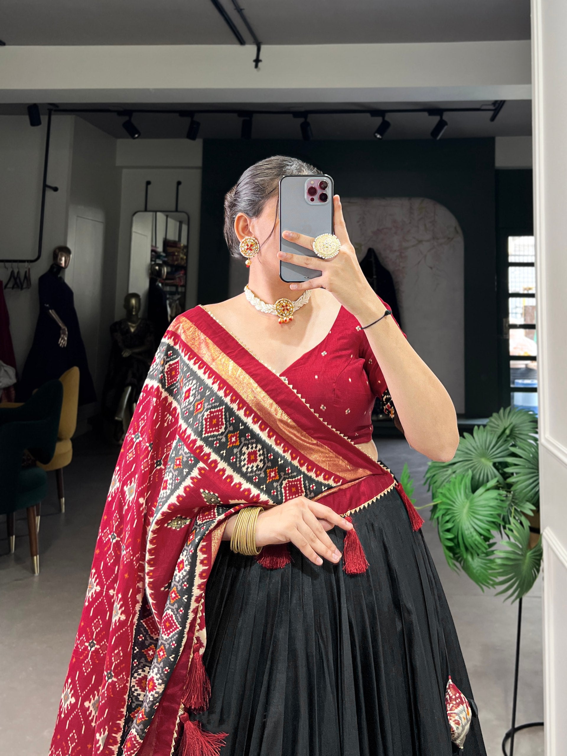 Royal Black Kalamkari Printed Lehenga Set with Dupatta