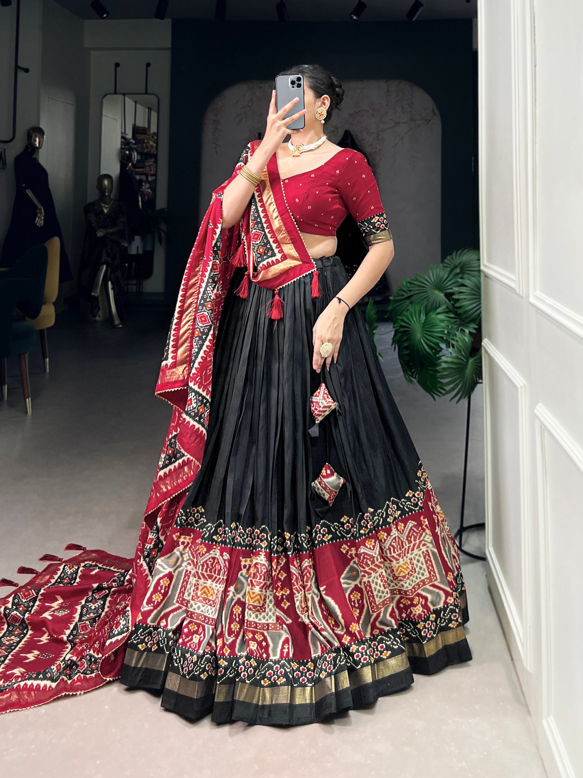 Royal Black Kalamkari Printed Lehenga Set with Dupatta