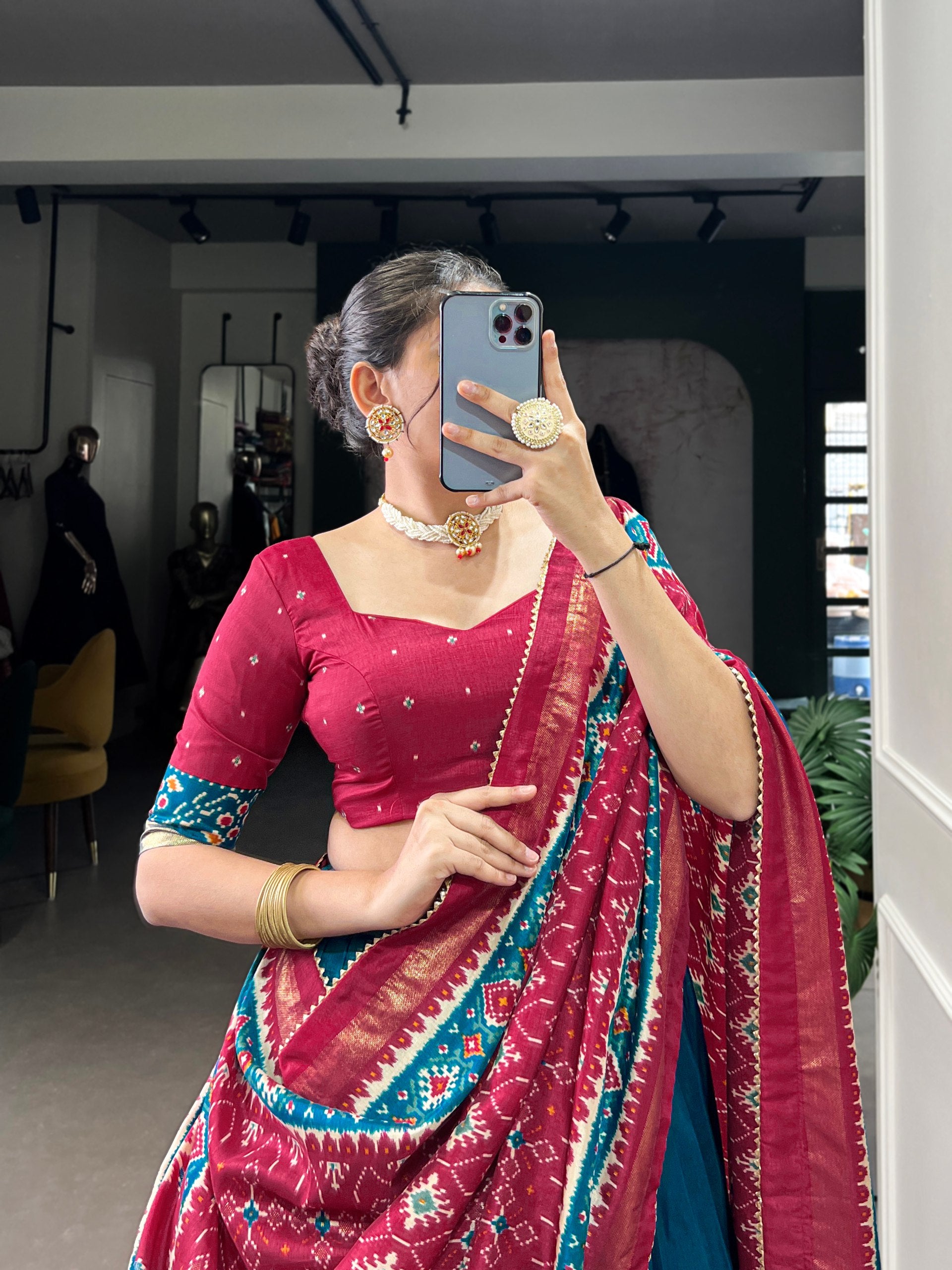 Royal Firoji Kalamkari Printed Lehenga Set with Dupatta