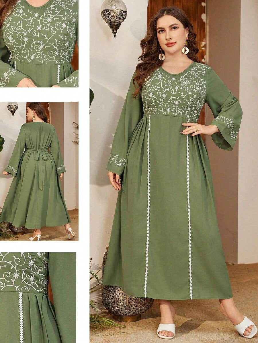 Mehendi Sequin Embellished V-Neck Long Sleeve Maxi Dress