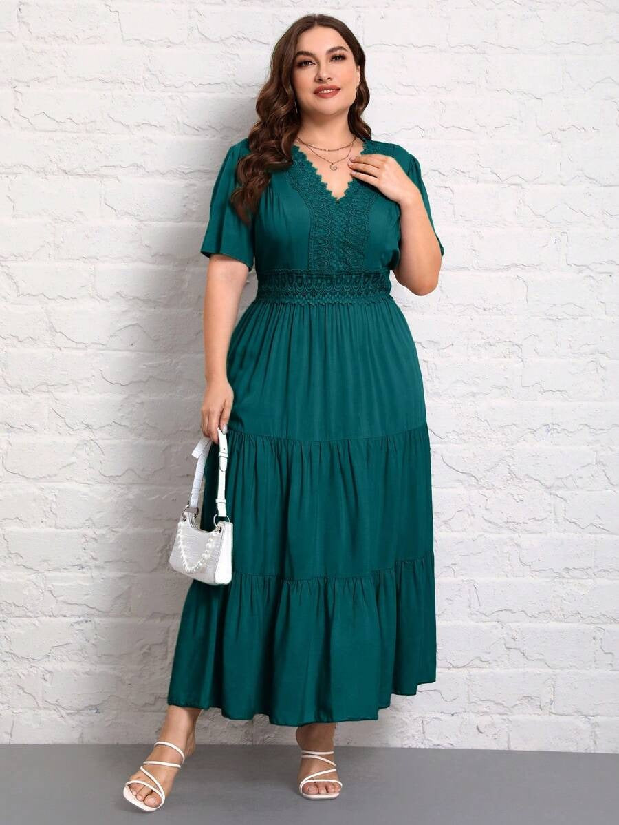 Elegant Navy Lace Detail Maxi Dress for Women | Party & Casual Wear