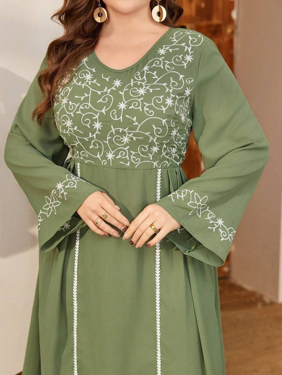 Mehendi Sequin Embellished V-Neck Long Sleeve Maxi Dress