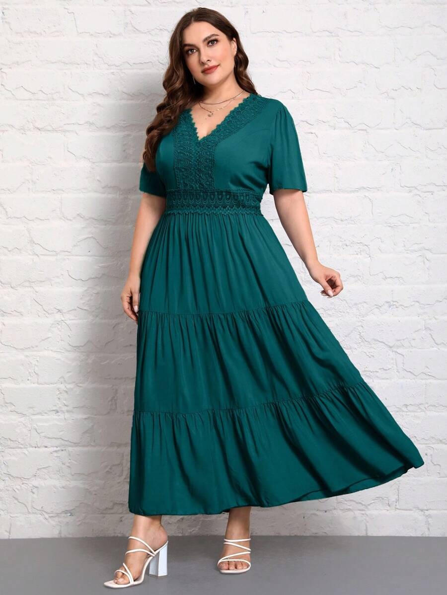 Elegant Navy Lace Detail Maxi Dress for Women | Party & Casual Wear
