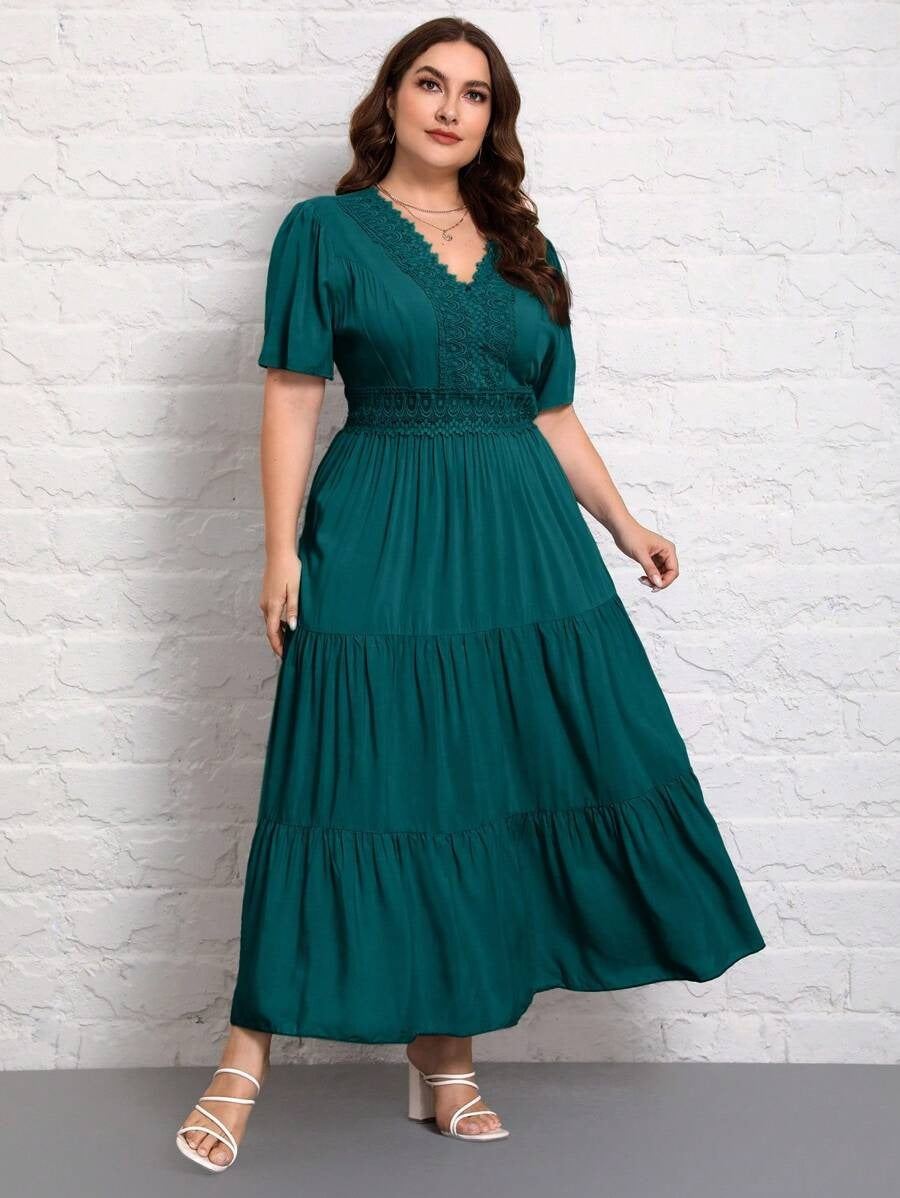 Elegant Navy Lace Detail Maxi Dress for Women | Party & Casual Wear
