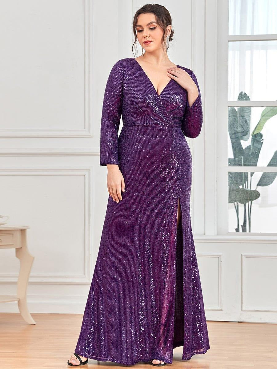 Luxury Purple Sequin Wrap Maxi Gown for Women | Evening Party & Cocktail Dress