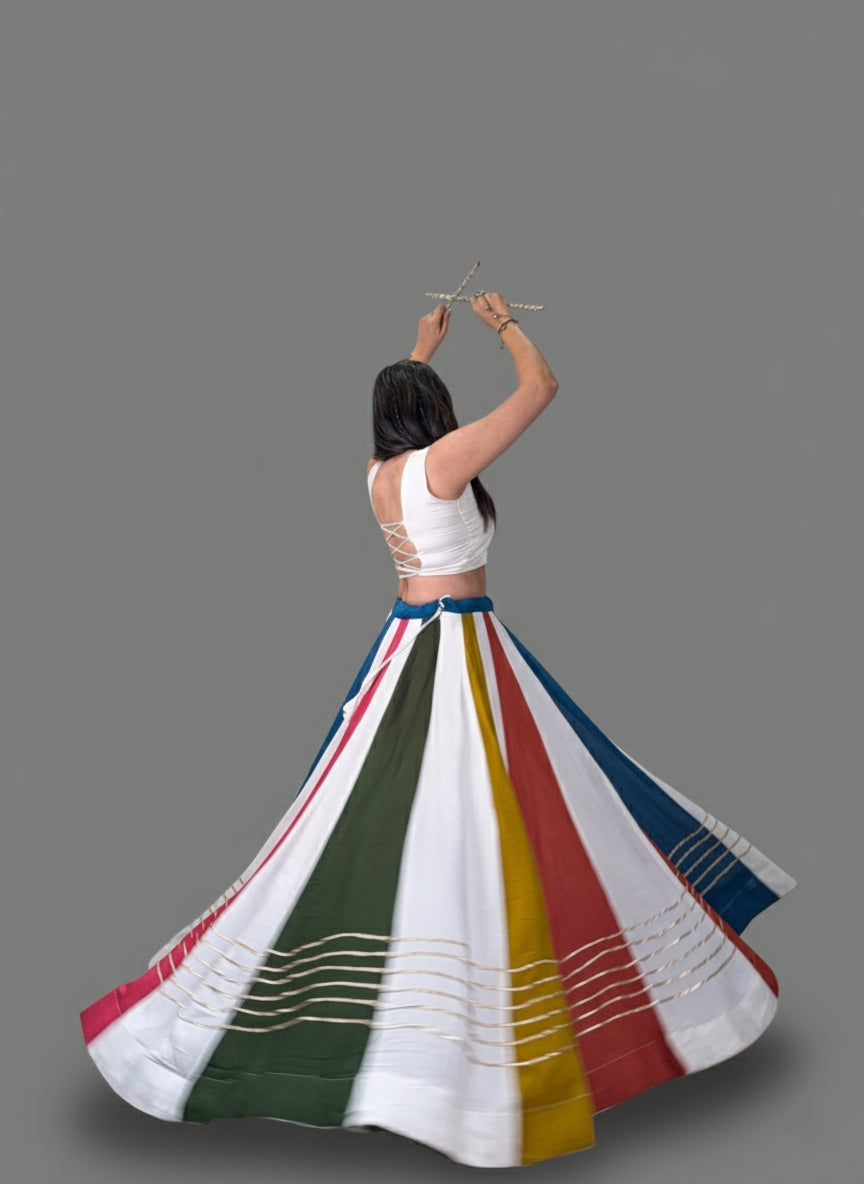 Vibrant Multi-Color Pure Rayon Gamthi Navratri Lehenga Choli