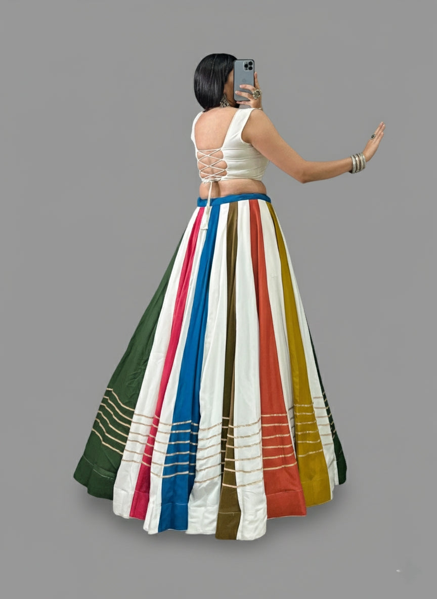 Vibrant Multi-Color Pure Rayon Gamthi Navratri Lehenga Choli
