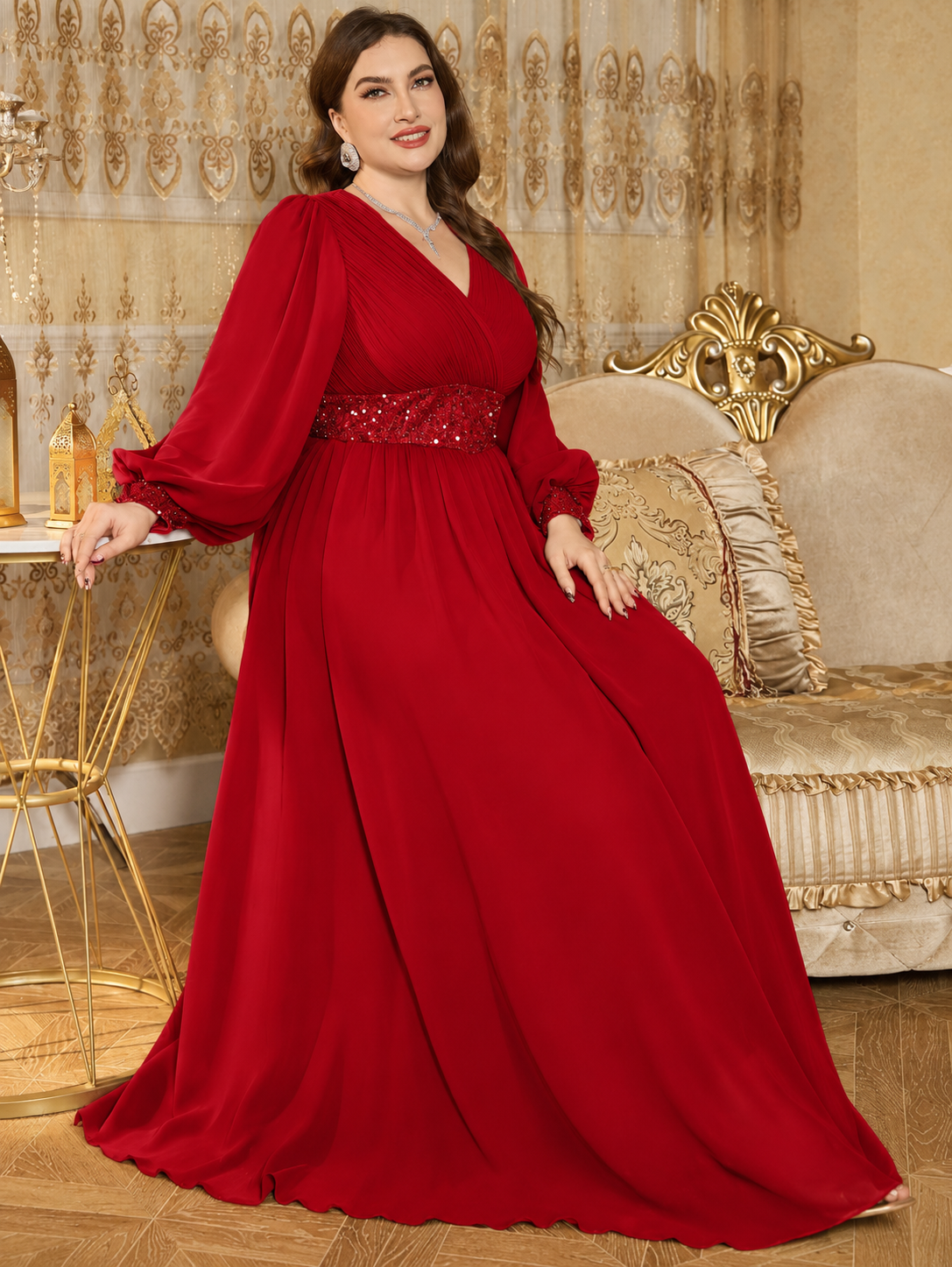 Red Elegant Chiffon Maxi Gown for Women | Evening Party & Special Occasion Wear