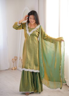 Elegant Mehendi Green Palazzo Set with Dupatta – Festive & Wedding Wear for Women