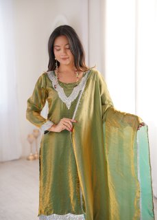 Elegant Mehendi Green Palazzo Set with Dupatta – Festive & Wedding Wear for Women