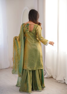 Elegant Mehendi Green Palazzo Set with Dupatta – Festive & Wedding Wear for Women