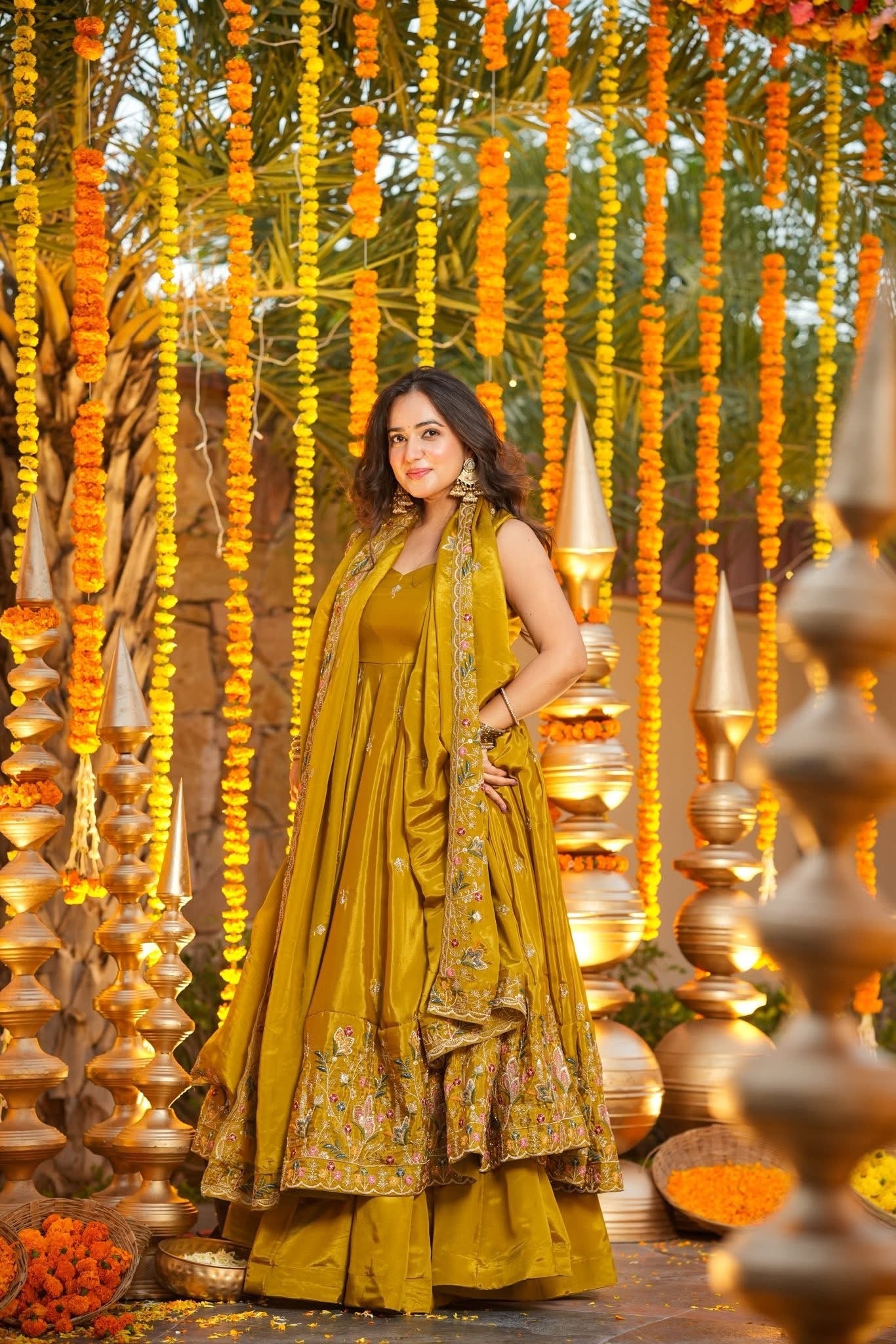 Luxury Heavy Silk Sequins Embroidered Gown Set with Palazzo & Dupatta – Festive & Wedding Wear for Women