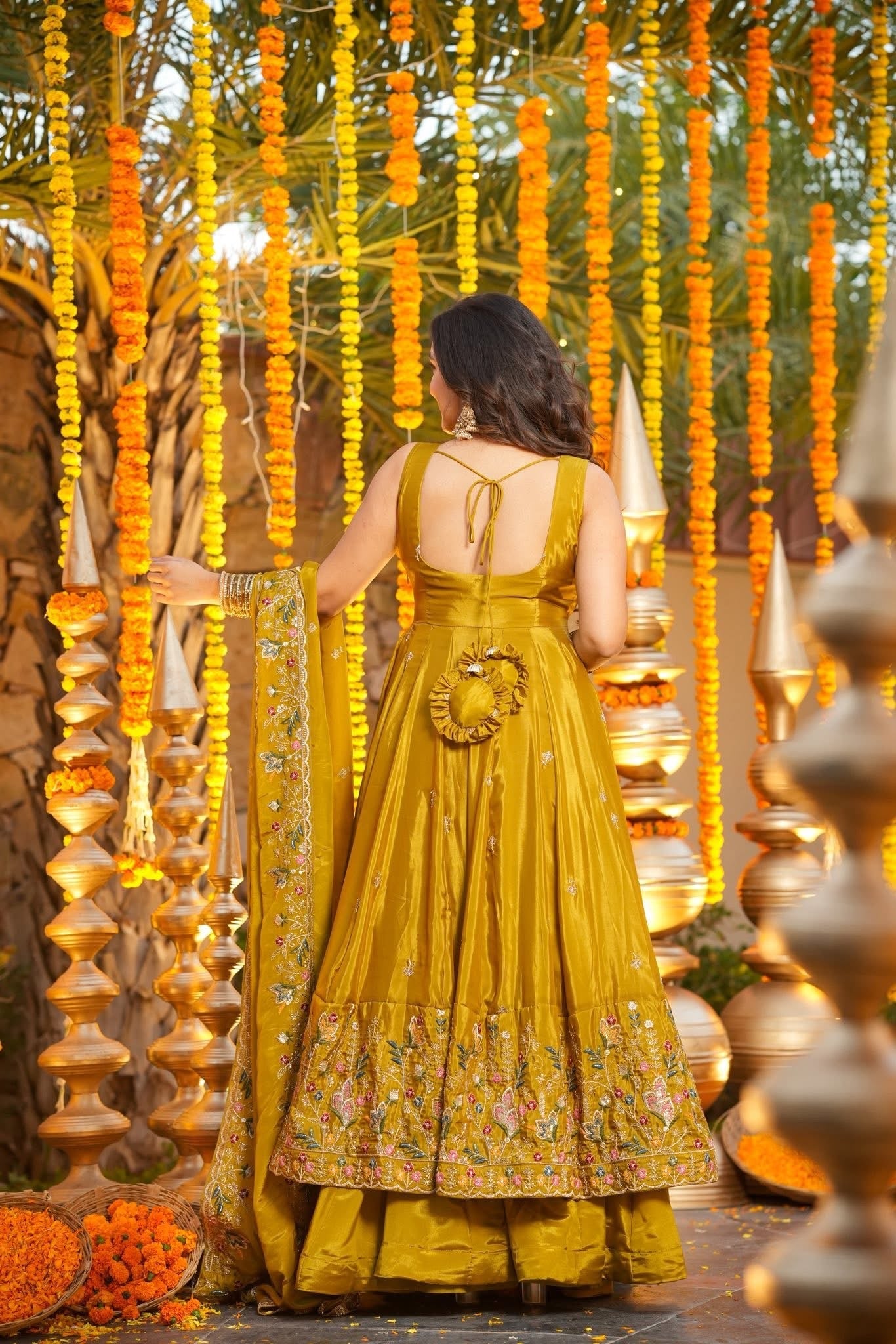 Luxury Heavy Silk Sequins Embroidered Gown Set with Palazzo & Dupatta – Festive & Wedding Wear for Women