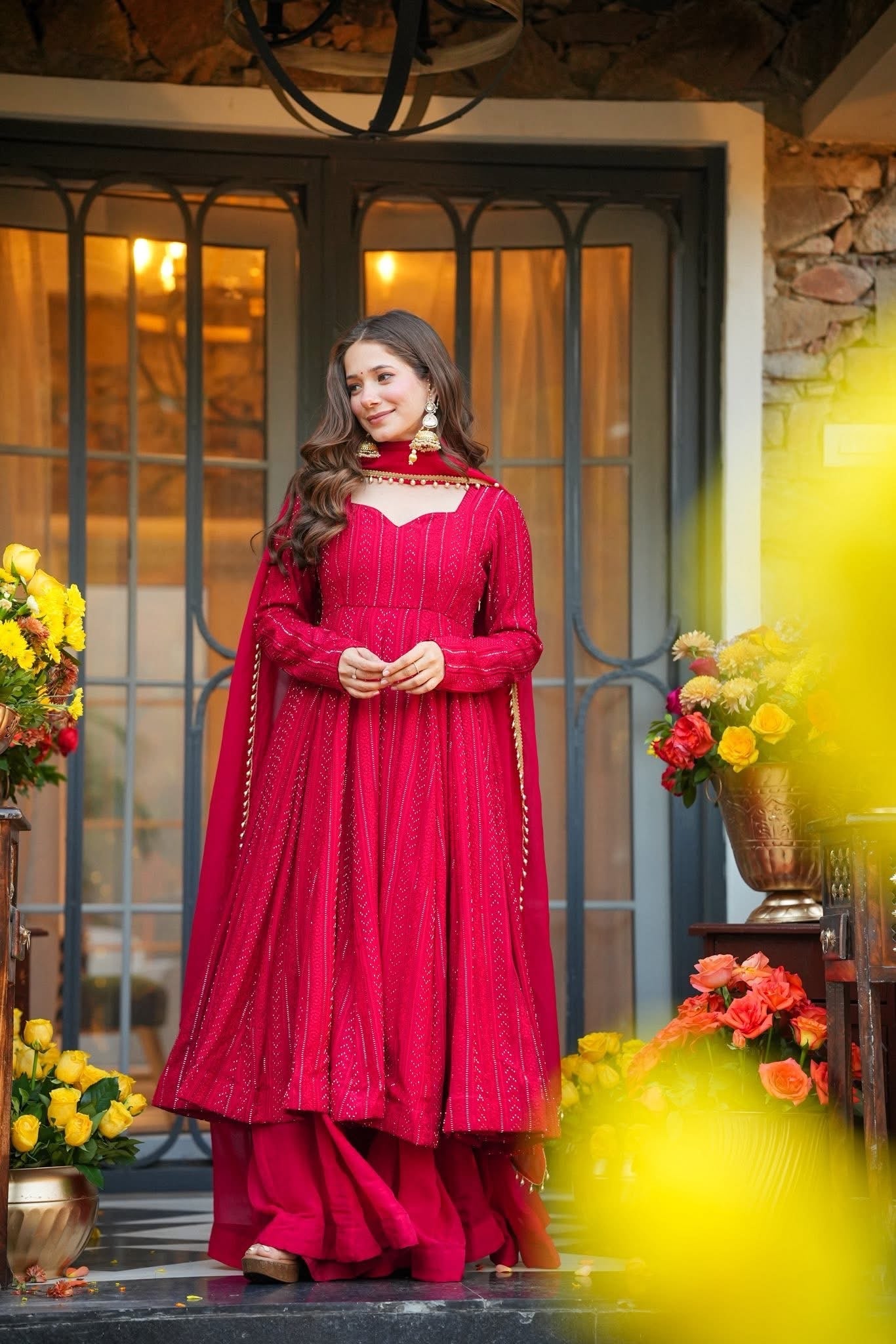 Royal Crimson Embroidered Anarkali Gown
