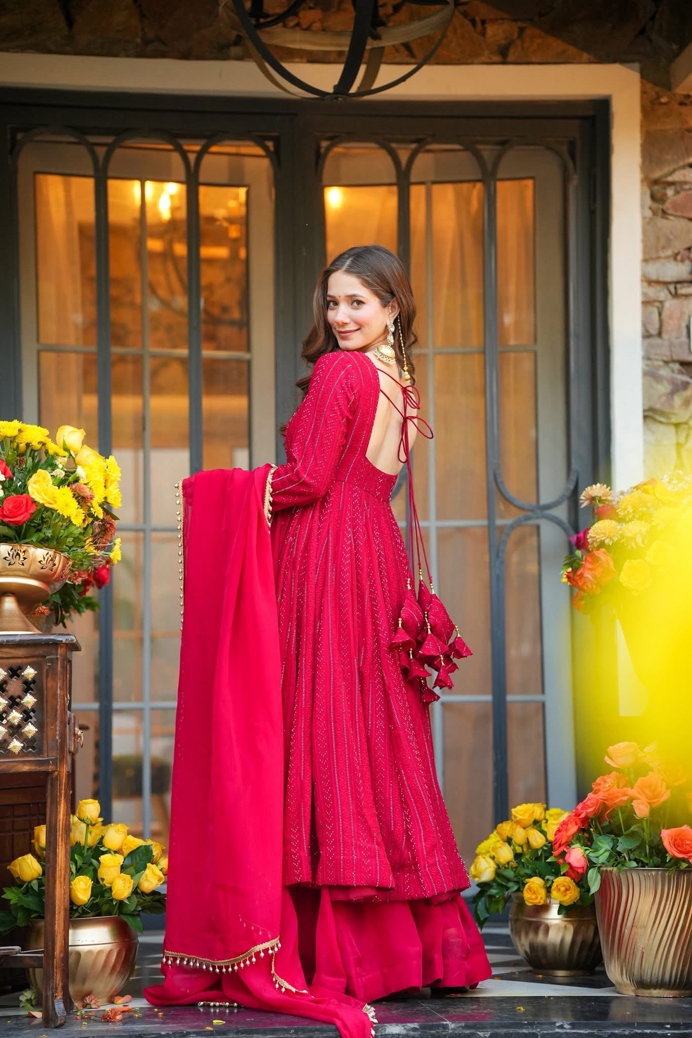 Royal Crimson Embroidered Anarkali Gown