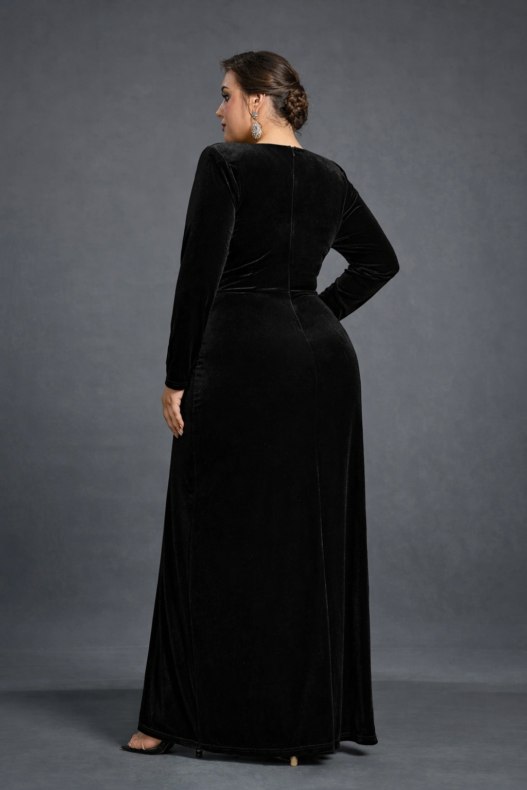 Black Velvet Wrap Gown – Elegant Slit Evening & Party Dress