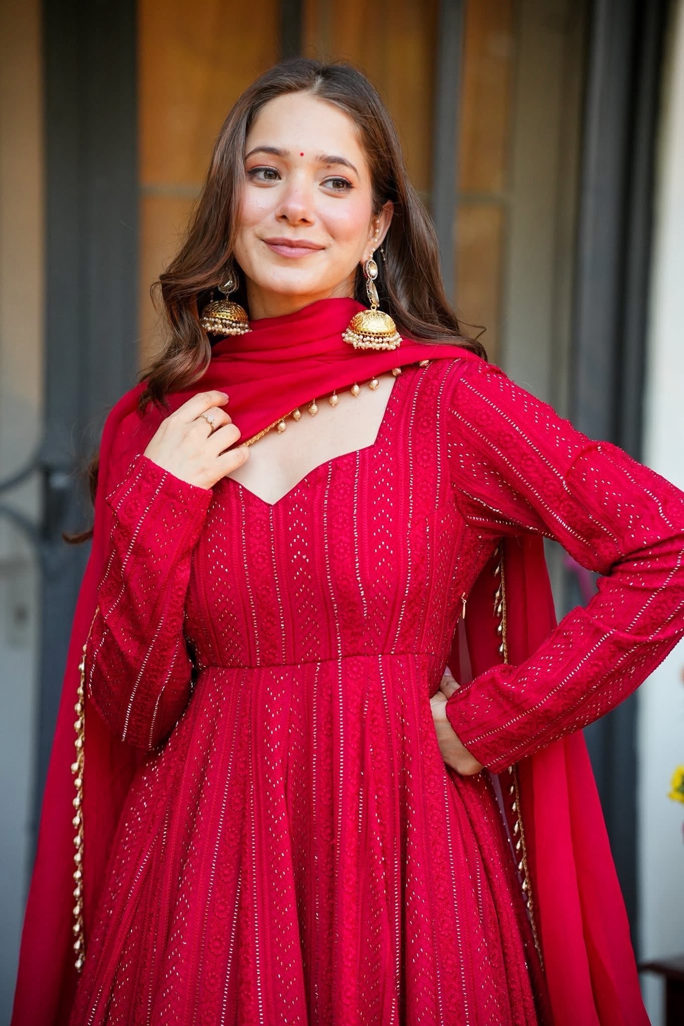 Royal Crimson Embroidered Anarkali Gown