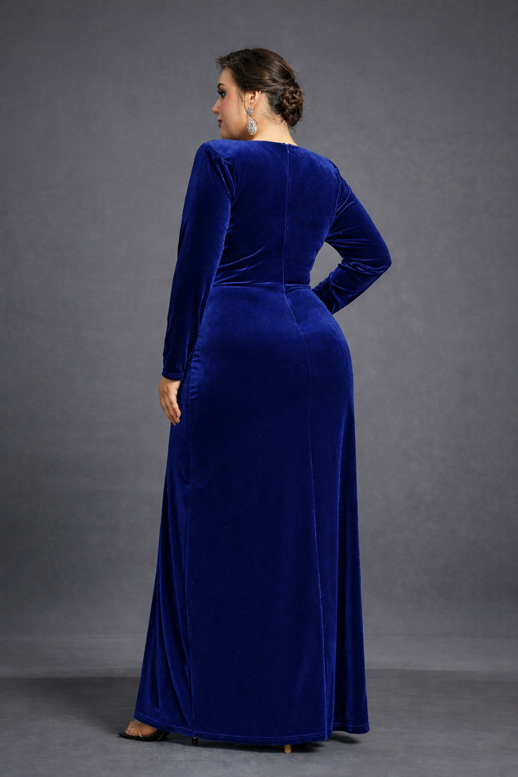 Blue Velvet Wrap Gown – Elegant Slit Evening & Party Dress
