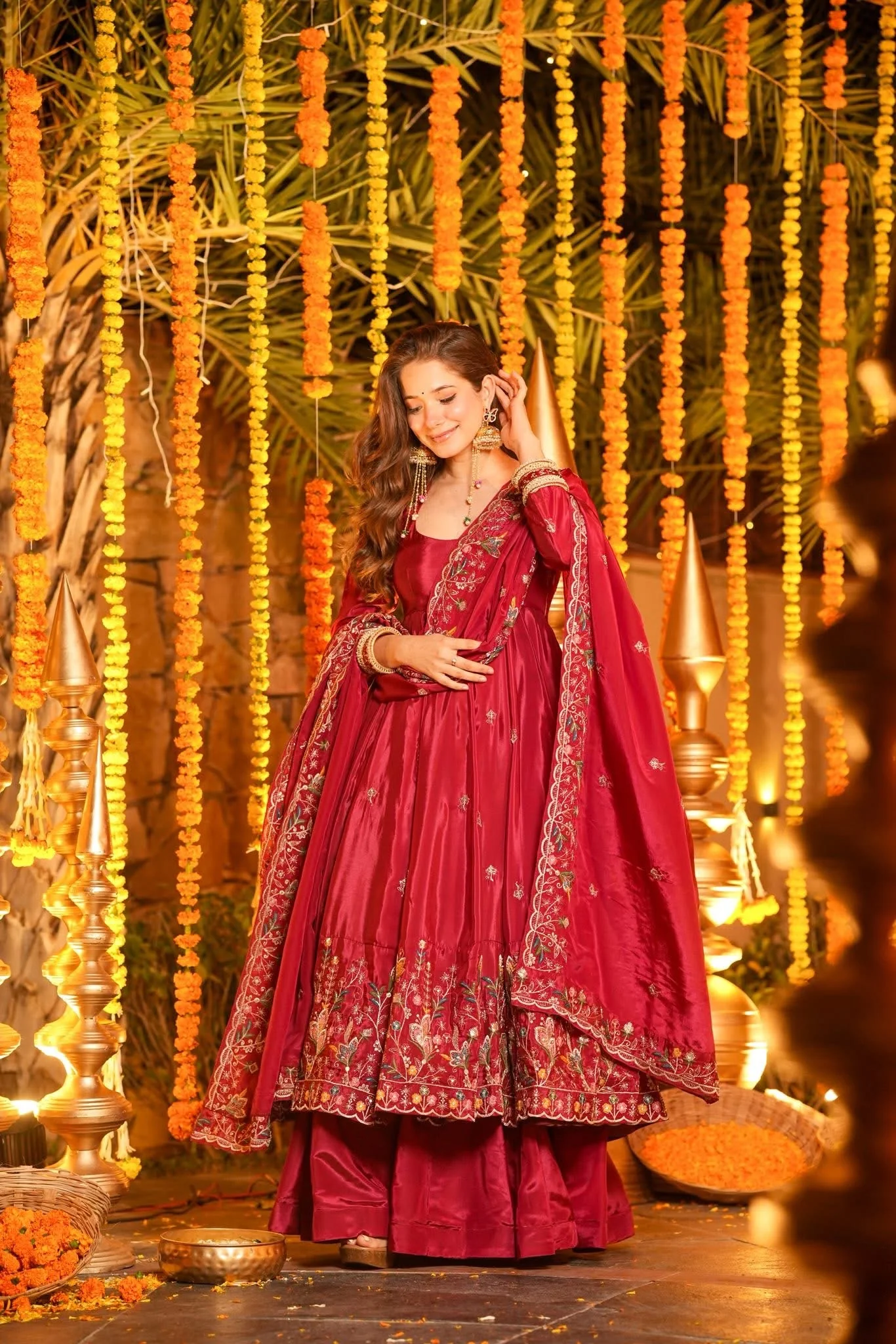 Luxury Heavy Silk Sequins Embroidered Gown Set with Palazzo & Dupatta – Festive & Wedding Wear for Women Red
