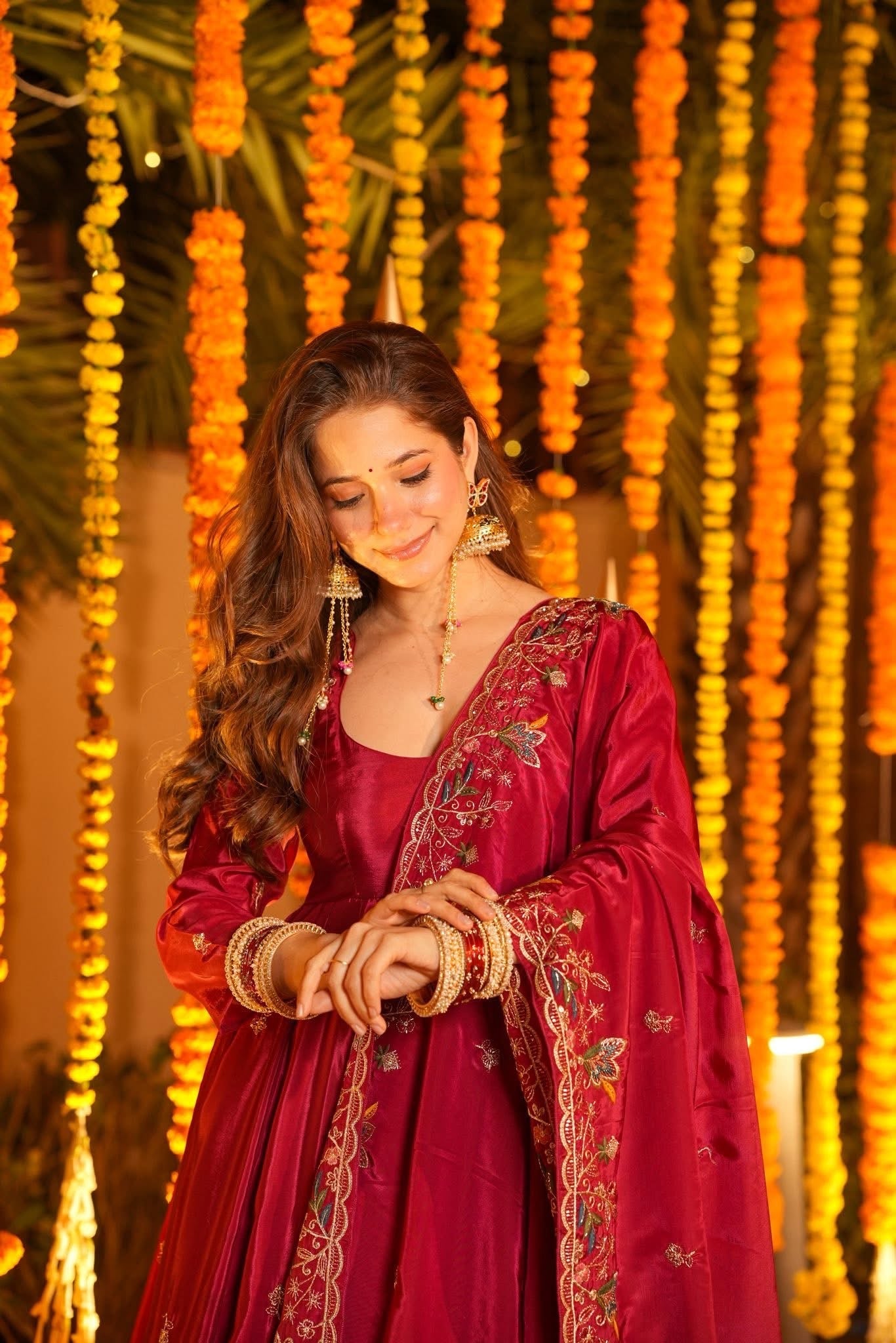 Luxury Heavy Silk Sequins Embroidered Gown Set with Palazzo & Dupatta – Festive & Wedding Wear for Women Red