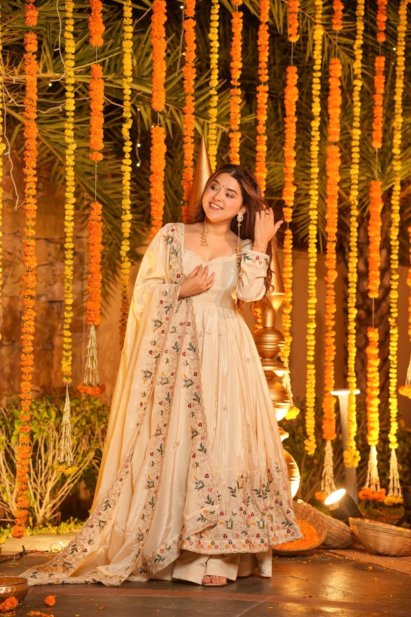 Luxury Heavy Silk Sequins Embroidered Gown Set with Palazzo & Dupatta – Festive & Wedding Wear for Women White