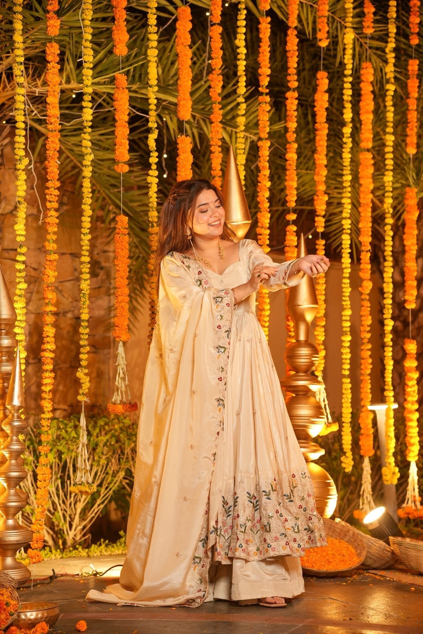 Luxury Heavy Silk Sequins Embroidered Gown Set with Palazzo & Dupatta – Festive & Wedding Wear for Women White