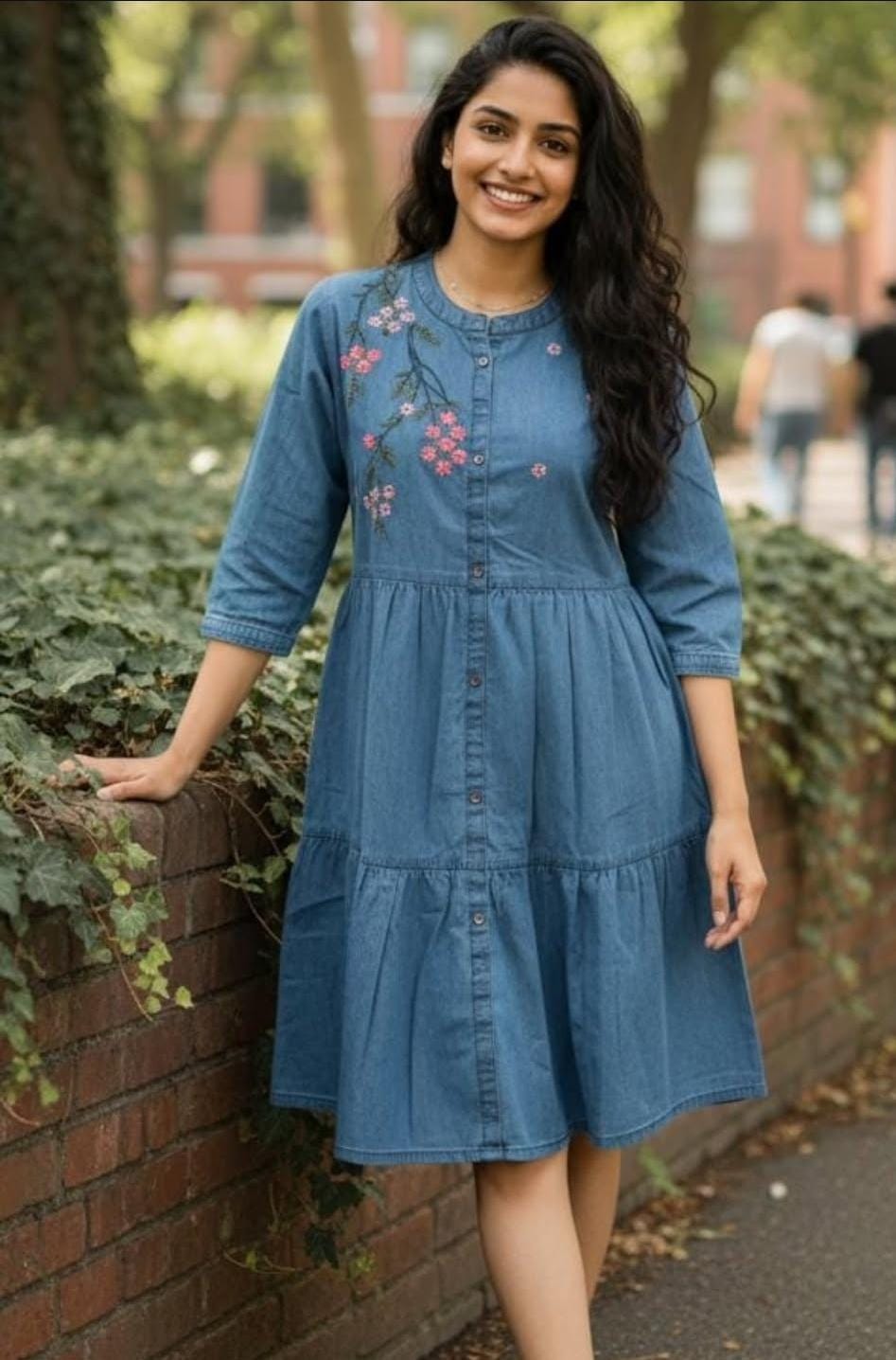 Denim Blue Floral Accent Dress
