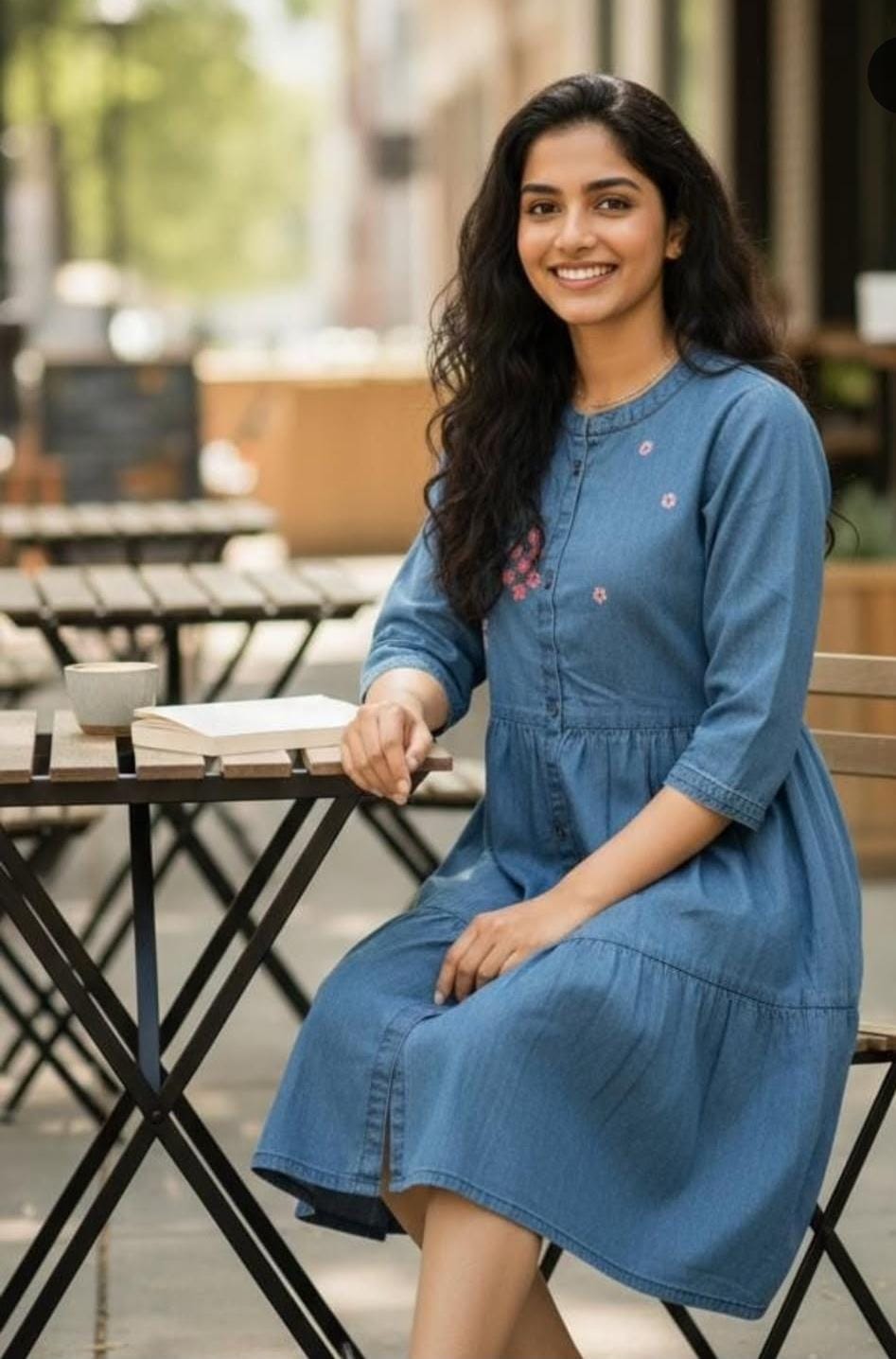 Denim Blue Floral Accent Dress