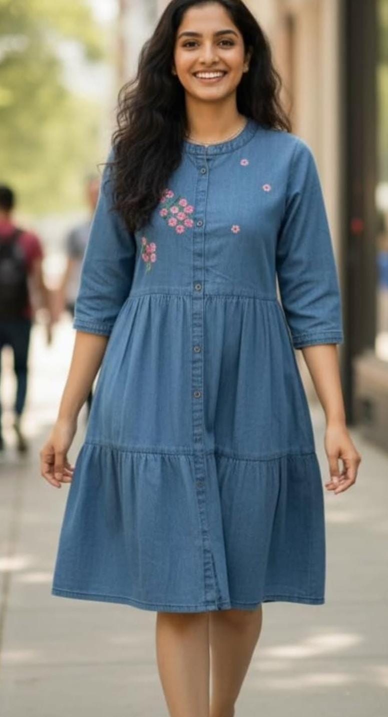 Denim Blue Floral Accent Dress