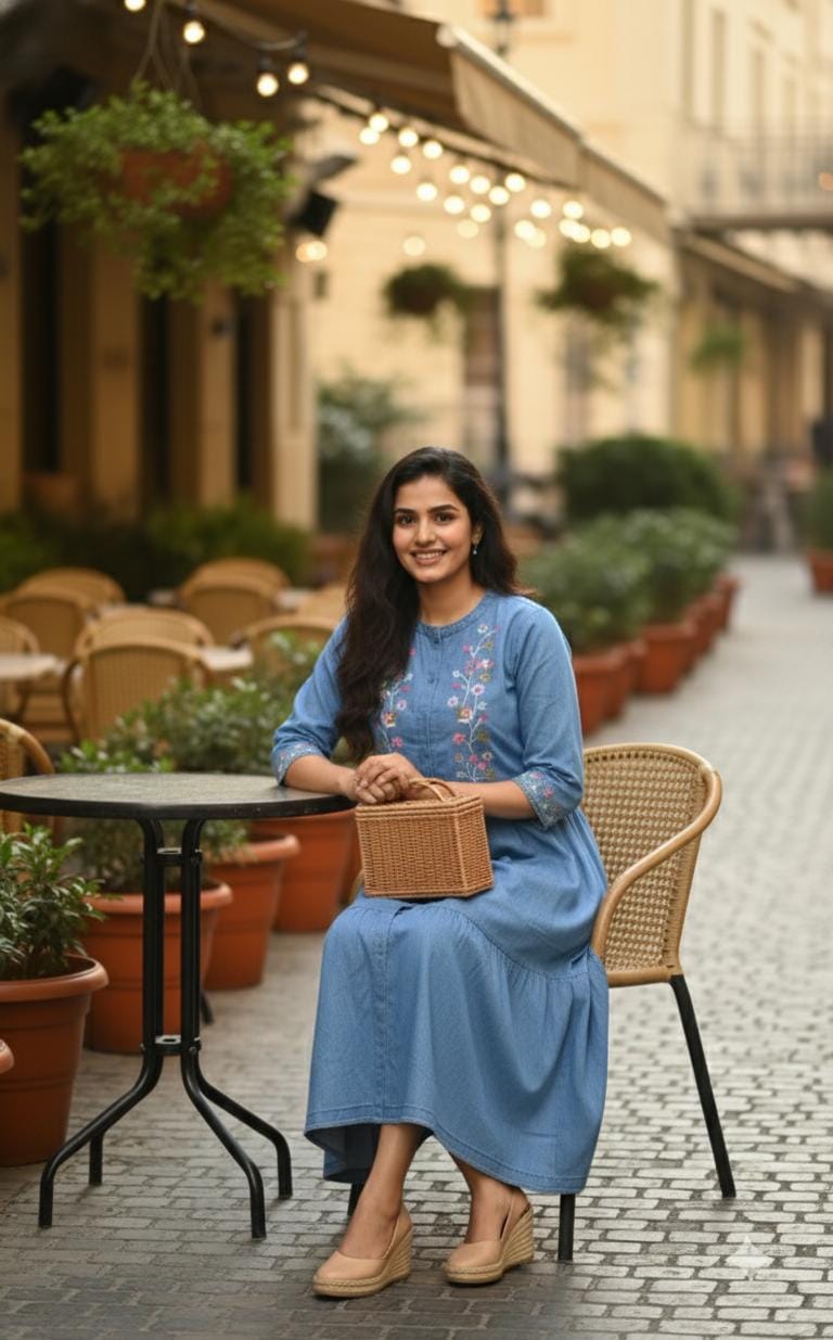 Blue Bliss Straight Fit Kurti Dress