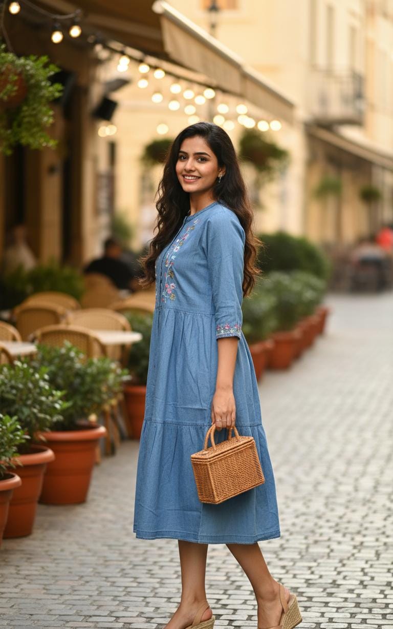 Blue Bliss Straight Fit Kurti Dress