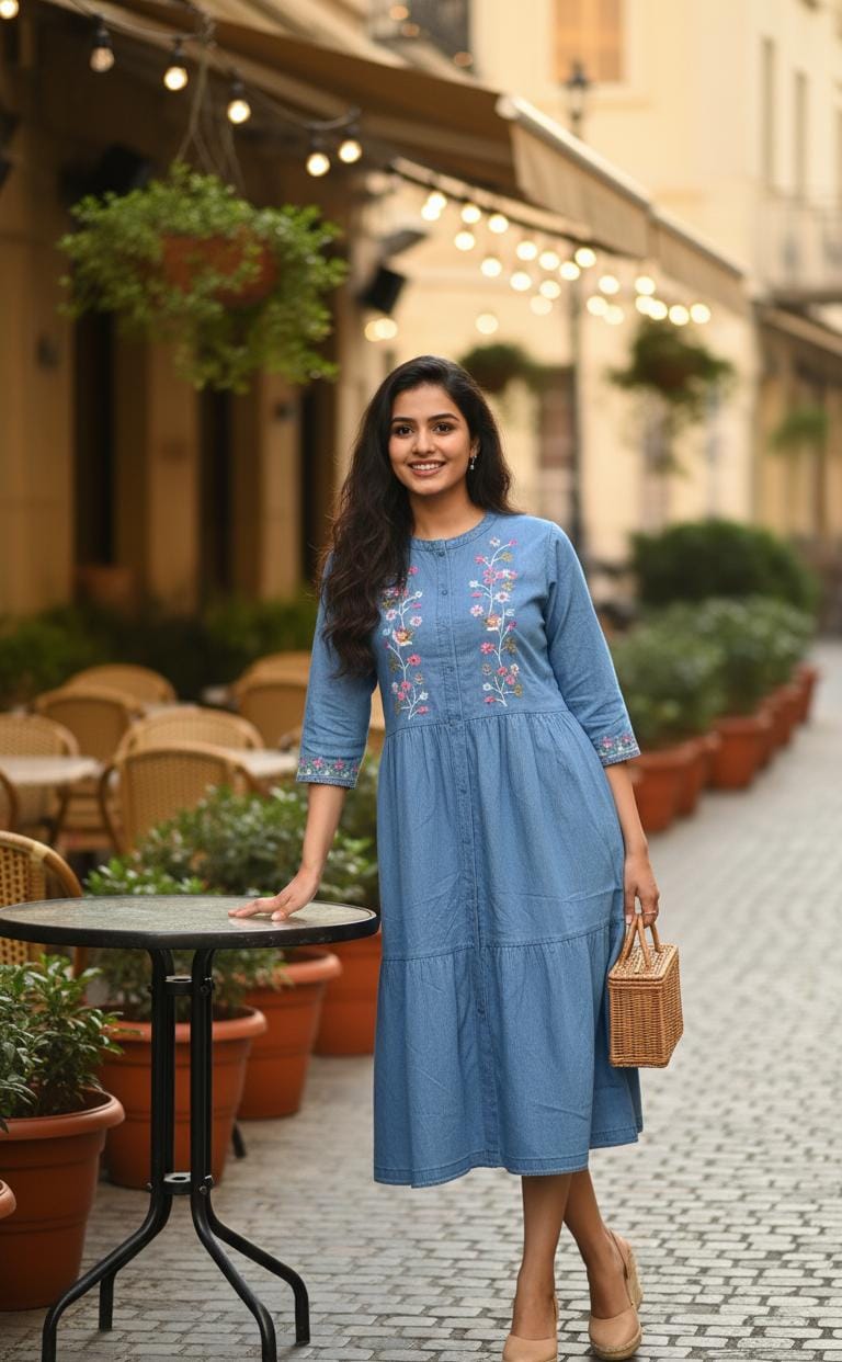 Blue Bliss Straight Fit Kurti Dress