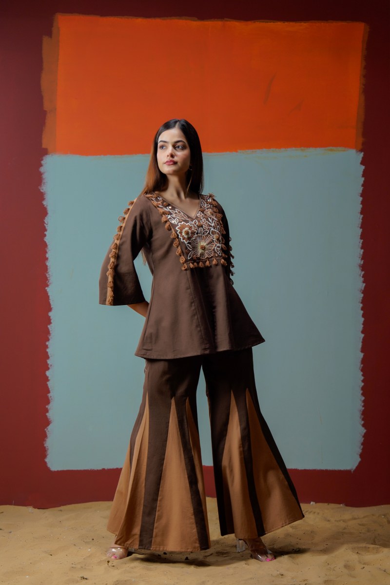 Royal choclatey Ember Embroidered Co-Ord Set