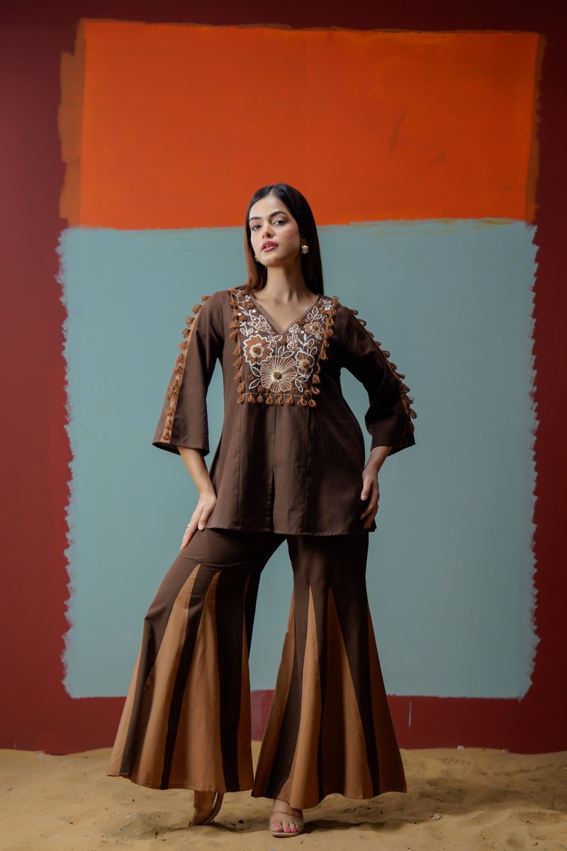 Royal choclatey Ember Embroidered Co-Ord Set